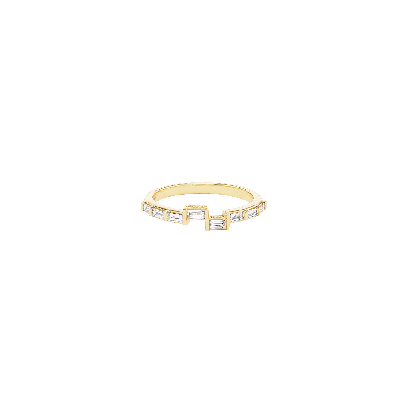 18 Karat Yellow Gold Asymmetric Band with Diamond Baguettes