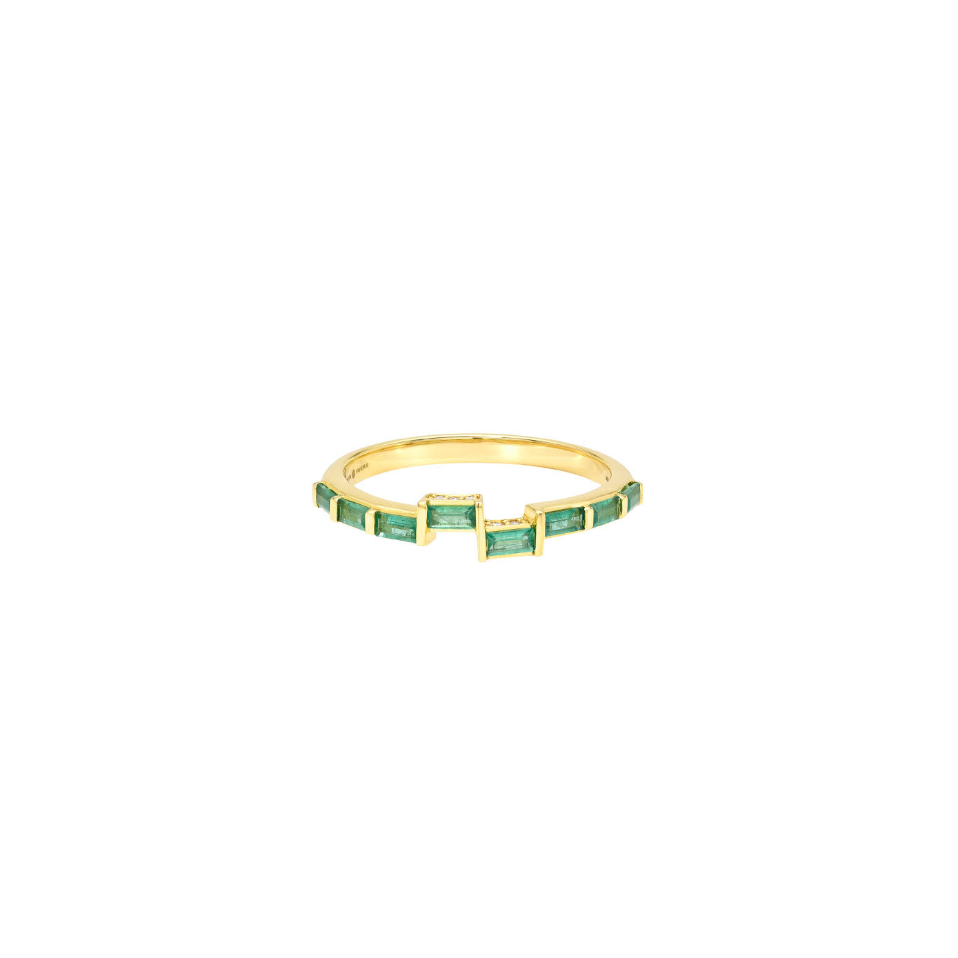 18 Karat Yellow Gold Asymmetric Band with Emeralds