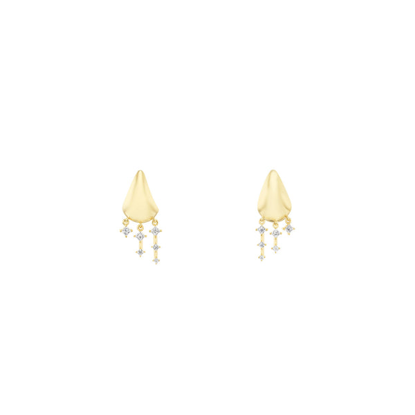 18 Karat Yellow Gold Chasm Post Huggy Earrings with Diamond drops