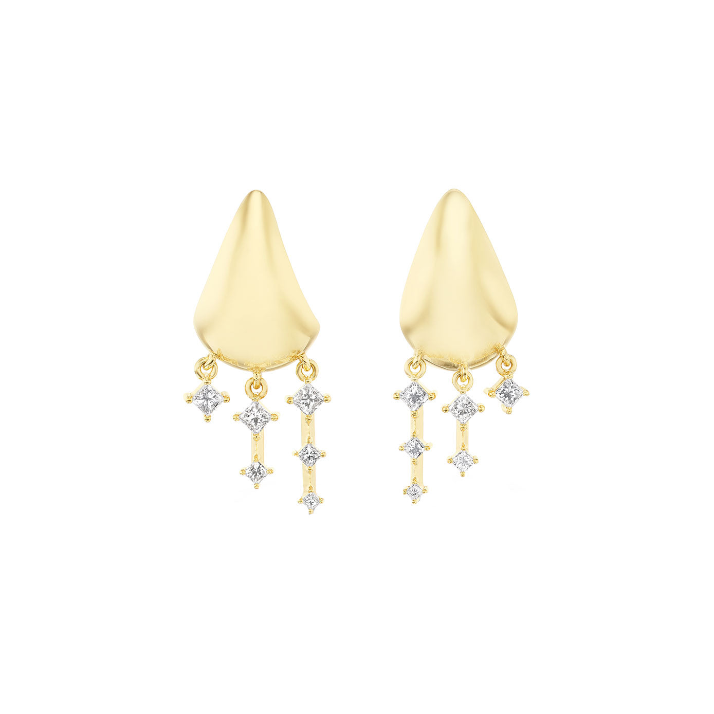 18 Karat Yellow Gold Chasm Post Huggy Earrings with Diamond drops