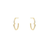 18 Karat Yellow Gold Oval Asymmetric Hoop Earrings with Diamond Baguettes