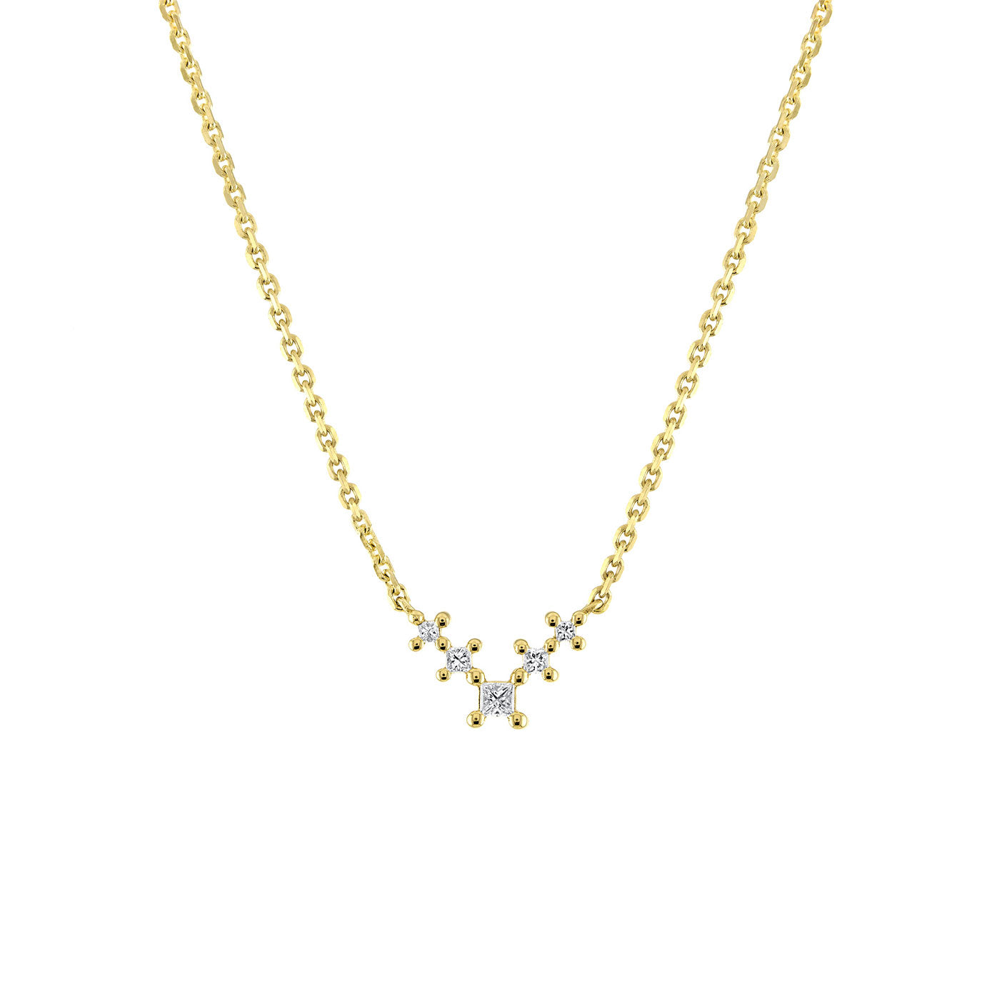 18 Karat Yellow Gold Petite Stepped Necklace with diamonds