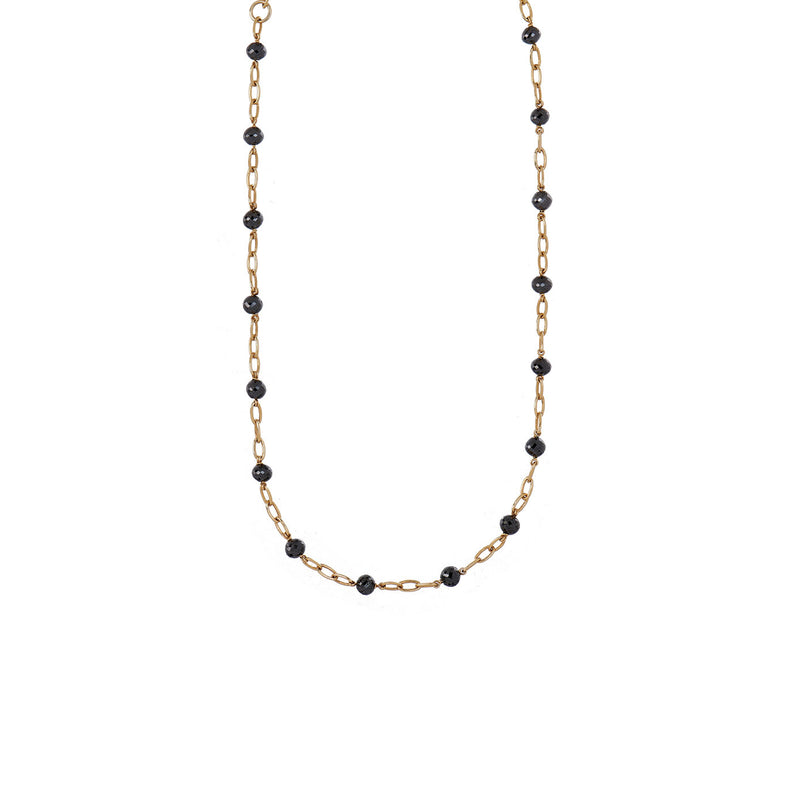 18 Karat Yellow Gold Disco Necklace with Black Diamonds