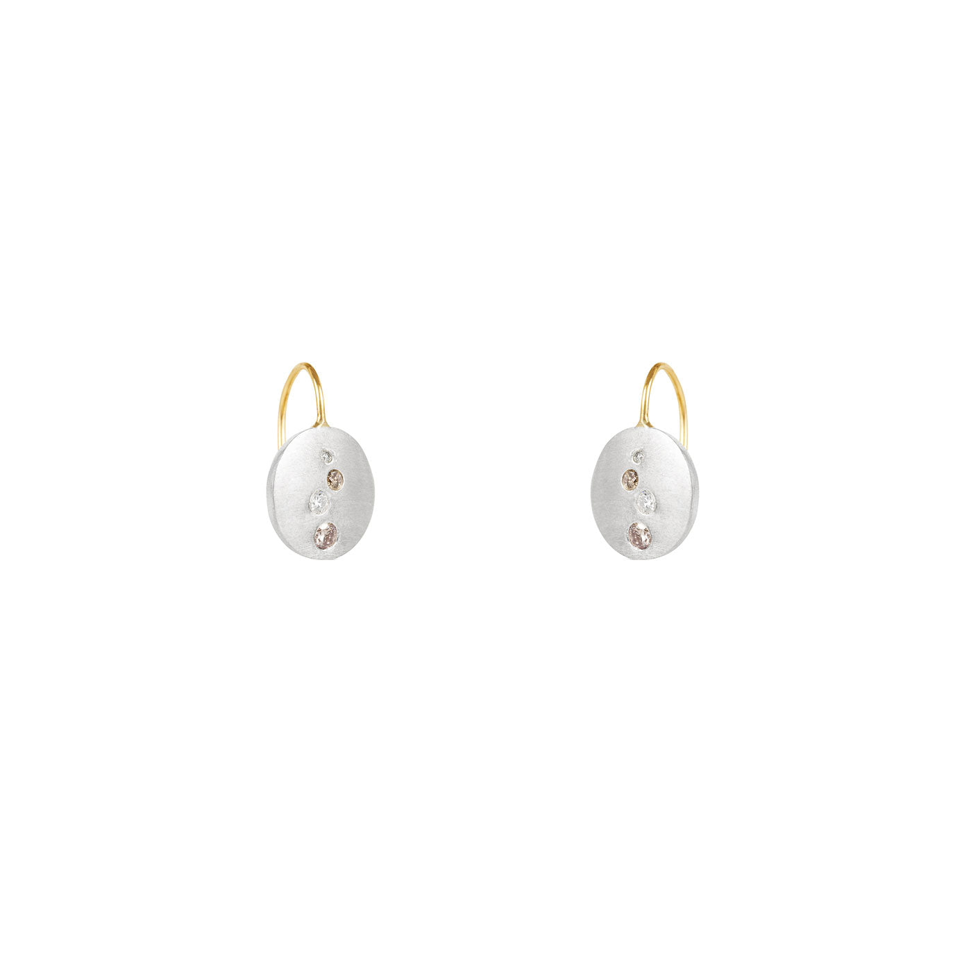 Sterling silver CIE disc drop earrings with champagne and white diamonds
