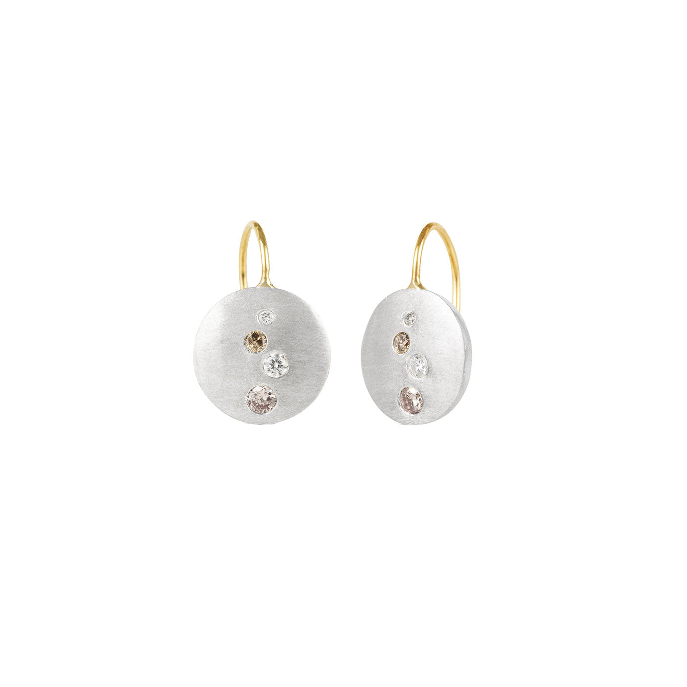 Sterling silver CIE disc drop earrings with champagne and white diamonds