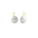 Sterling silver CIE disc drop earrings with champagne and white diamonds