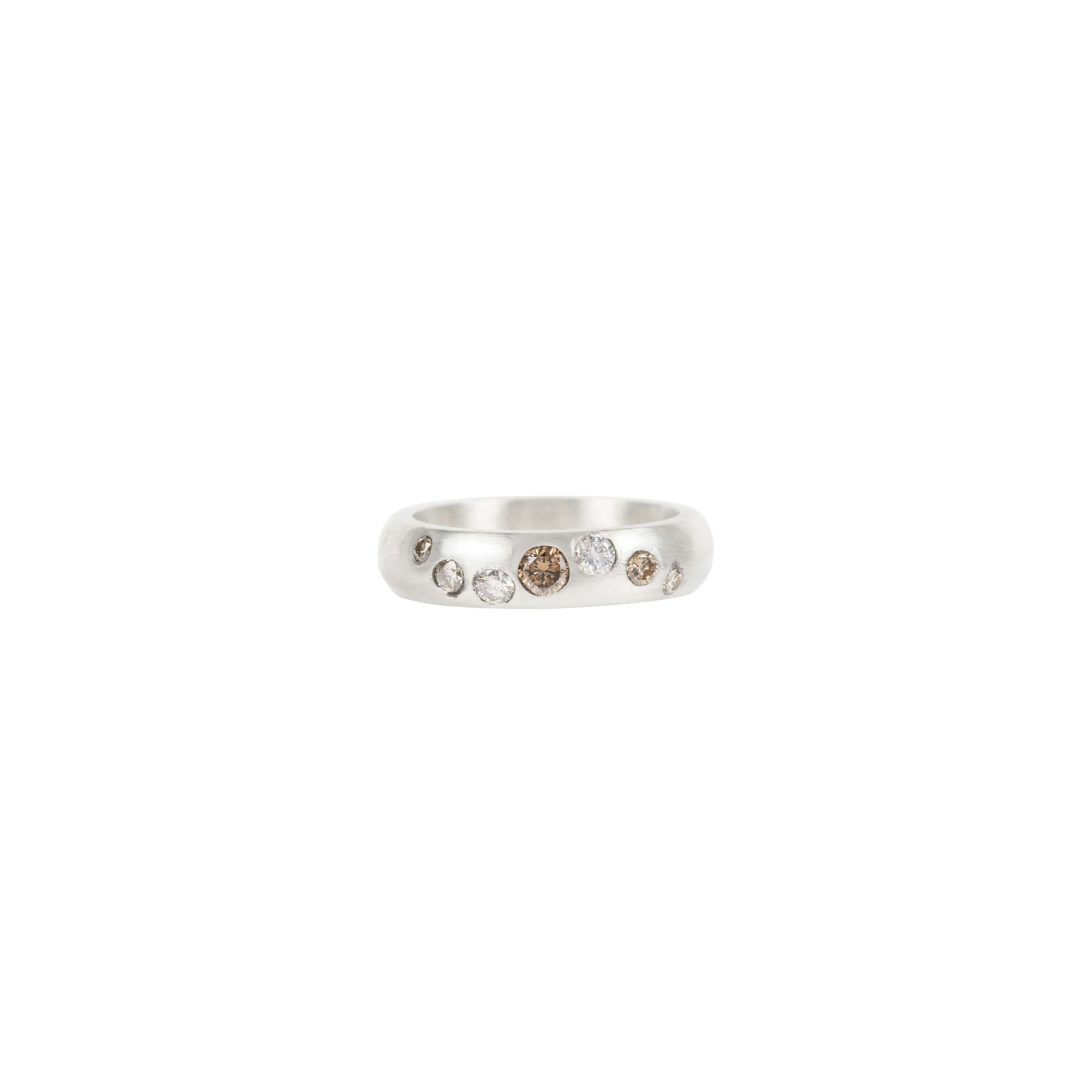 Sterling Silver Satin Finish CIE ring with Champagne and White diamonds