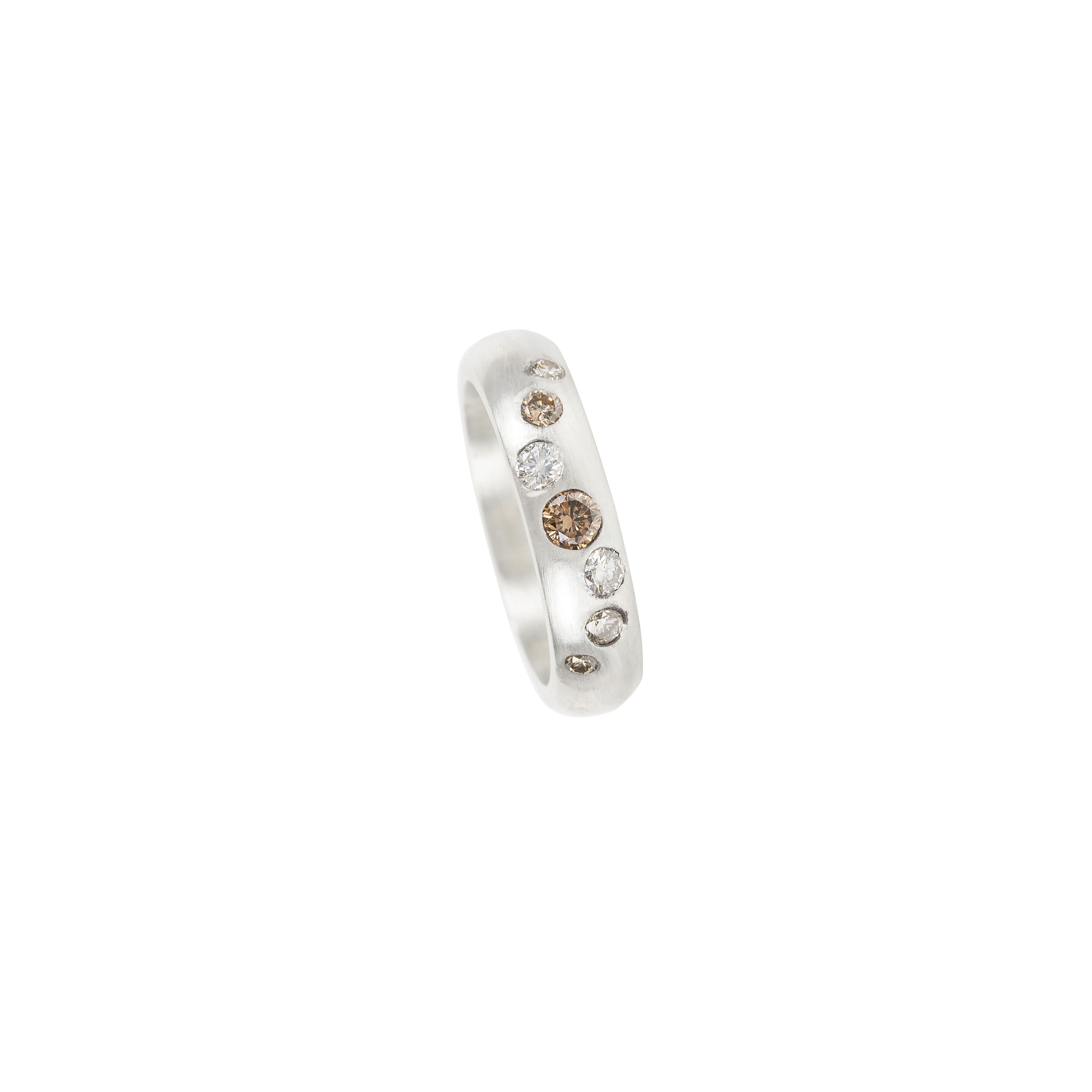 Sterling Silver Satin Finish CIE ring with Champagne and White diamonds