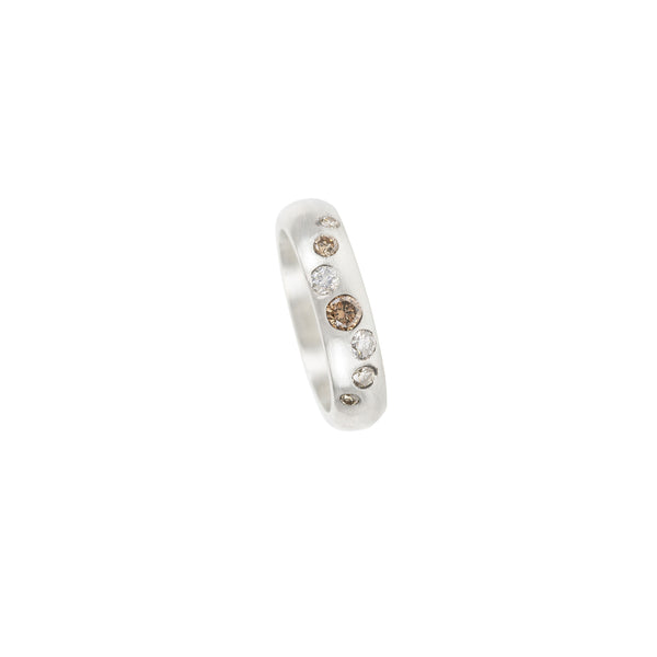 Sterling Silver Satin Finish CIE ring with Champagne and White diamonds