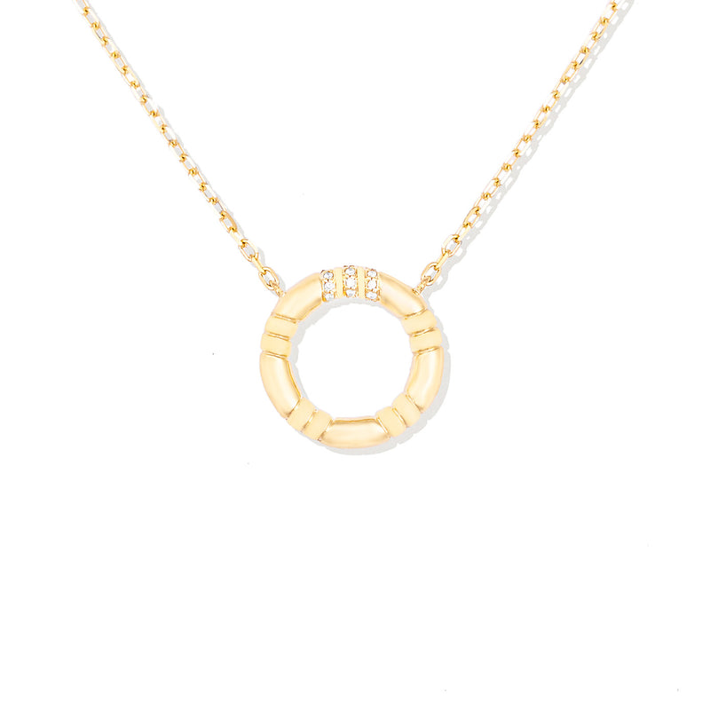 14 Karat Yellow Gold The Crew Small Diamond Circle Necklace
