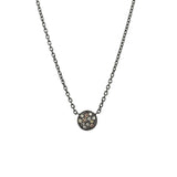 Sterling silver black rhodium CARMELA mini disc necklace with champagne and white diamonds