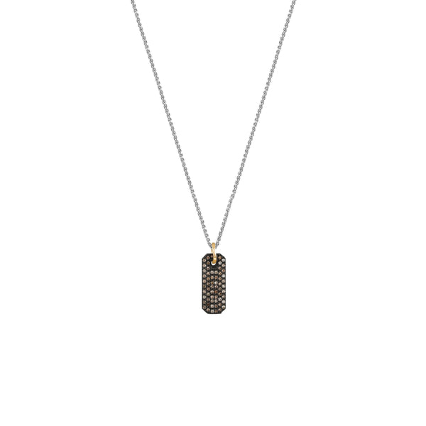 Sterling Silver Black Rhodium THEO Mini Bar Pendant with Champagne Diamonds