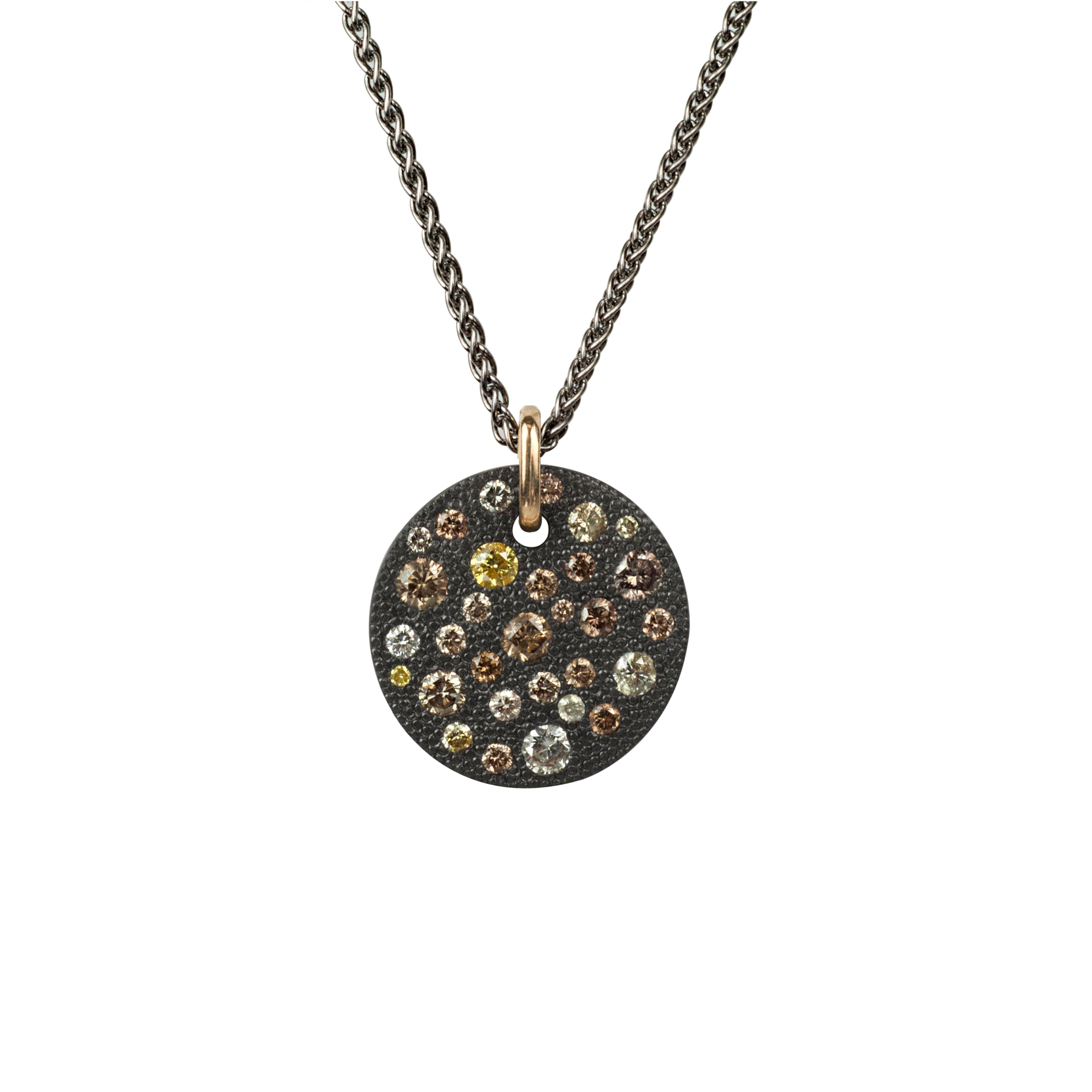 Sterling Silver Black Rhodium CLOVE champagne diamond pendant