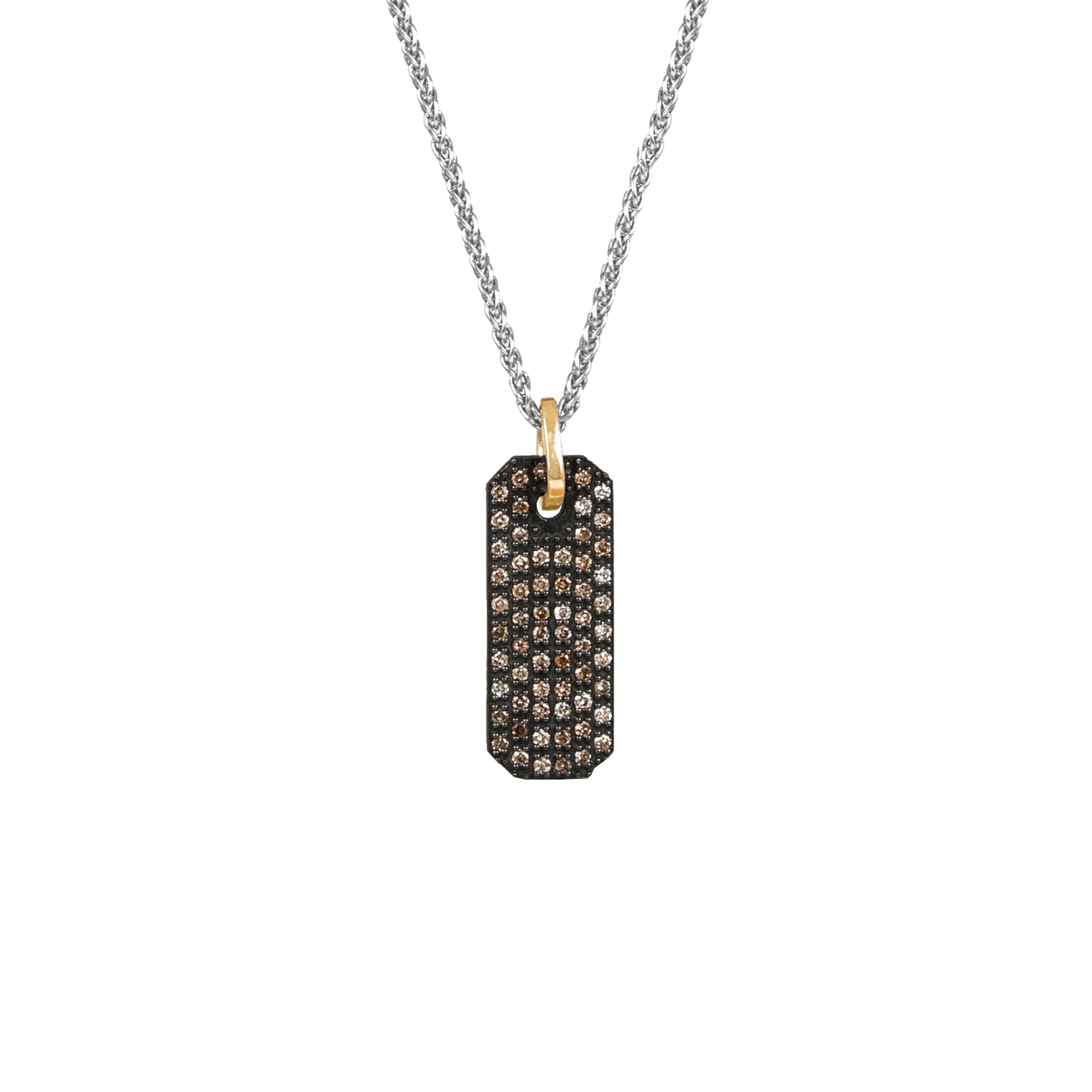 Sterling Silver Black Rhodium THEO Mini Bar Pendant with Champagne Diamonds