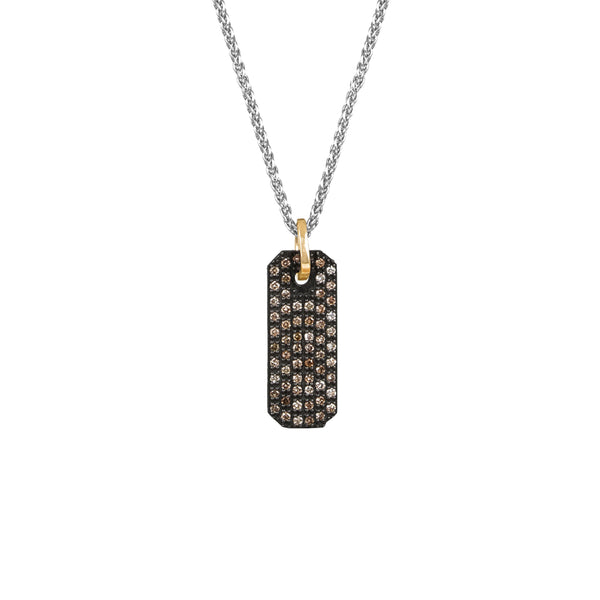 Sterling Silver Black Rhodium THEO Mini Bar Pendant with Champagne Diamonds