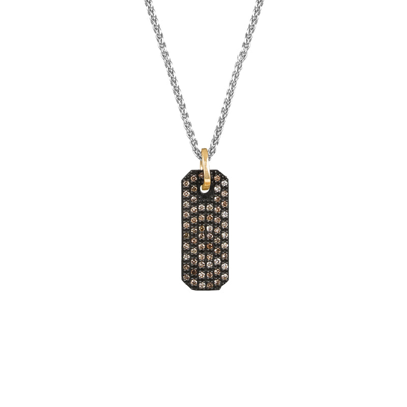 Sterling Silver Black Rhodium THEO Mini Bar Pendant with Champagne Diamonds