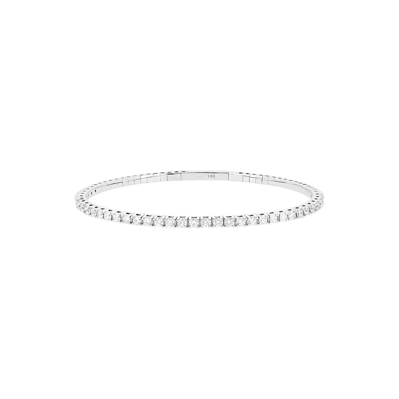 14 Karat White Gold Flexible Bangle with Diamonds