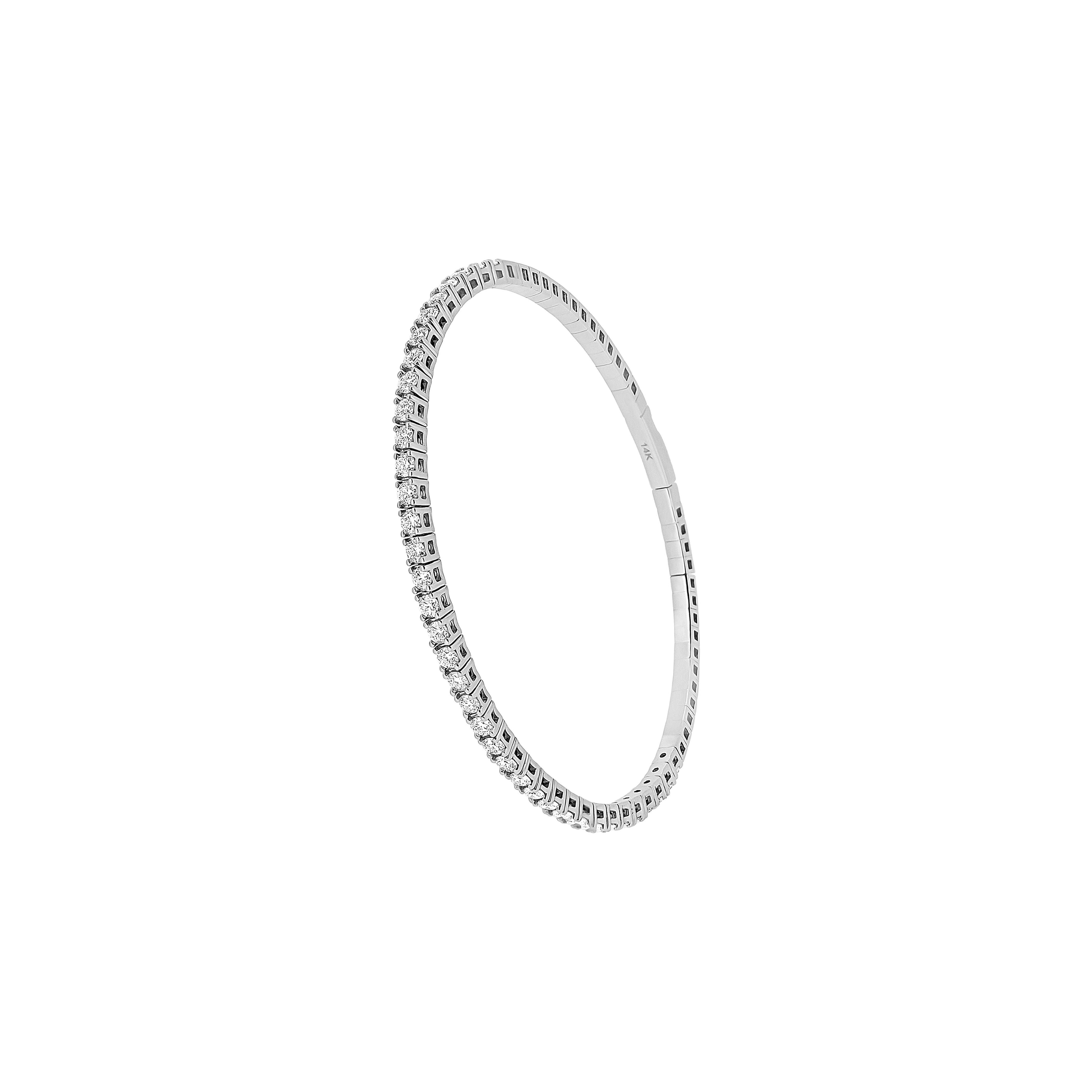 14 Karat White Gold Flexible Bangle with Diamonds