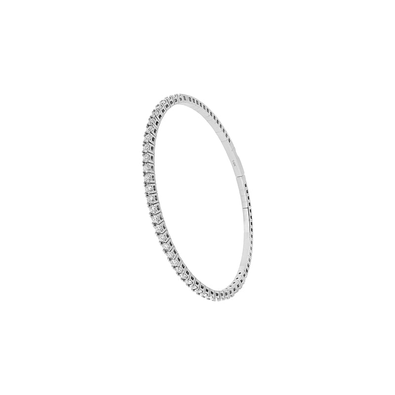 14 Karat White Gold Flexible Bangle with Diamonds