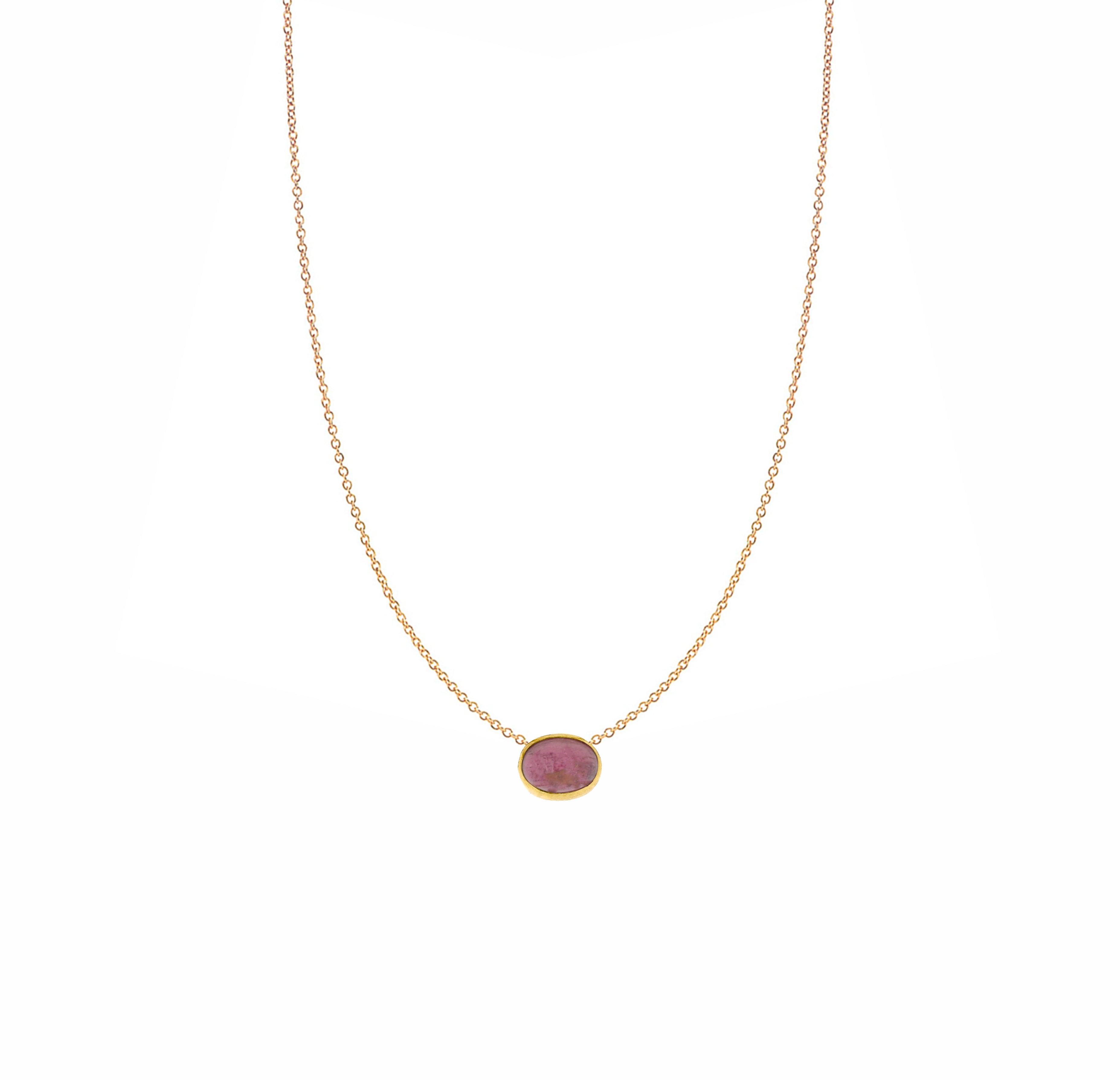 14 Karat Yellow Gold Bezel Necklace with Pink Tourmaline