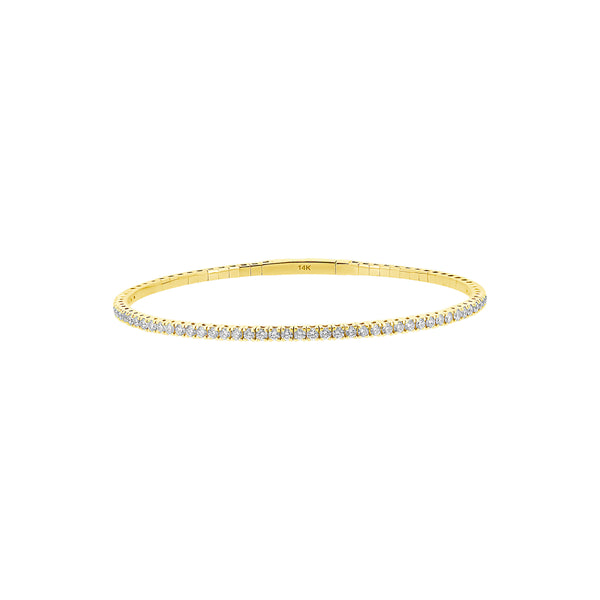 14 Karat Yellow Gold Flexible Bangle with Diamonds