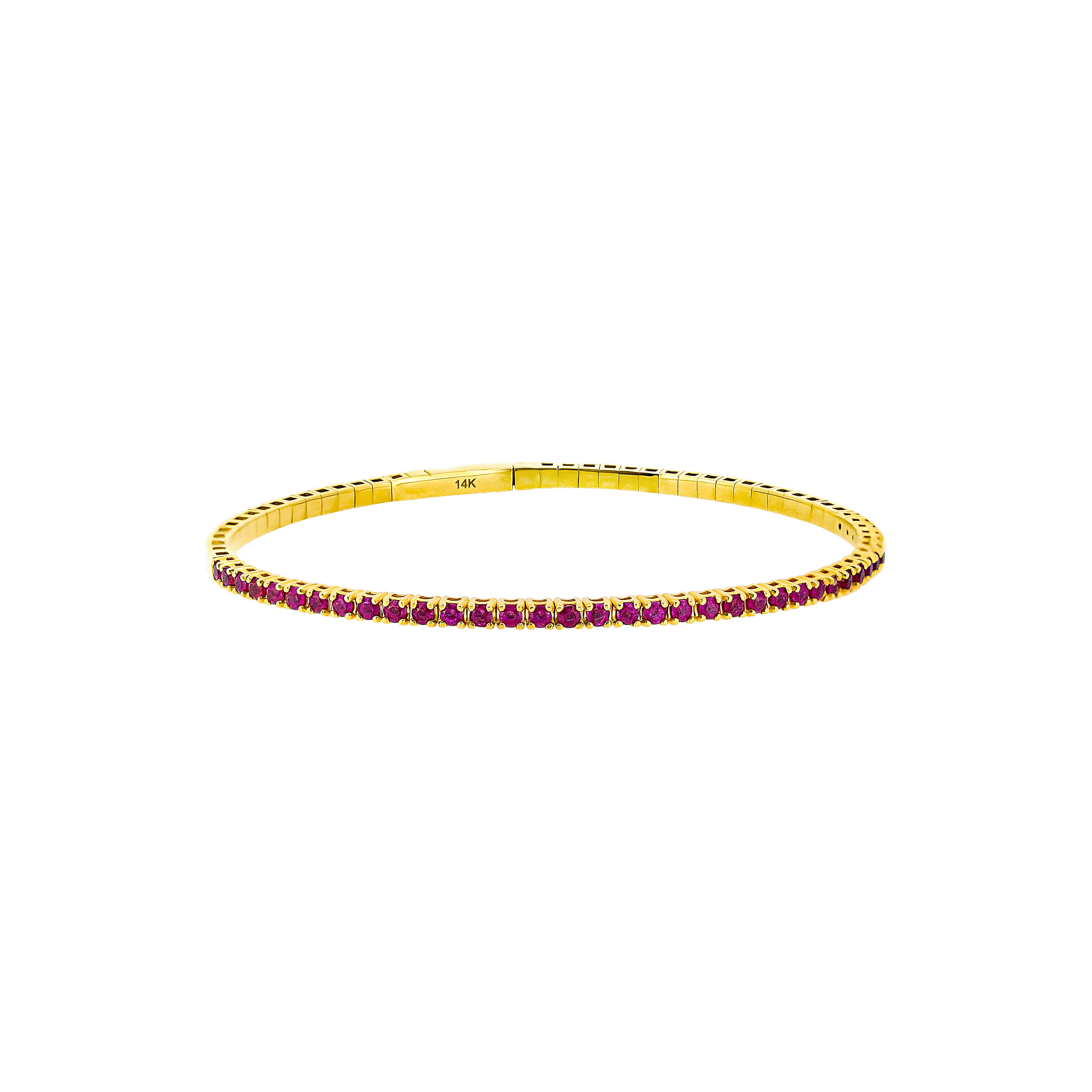 14 Karat Yellow Gold Flexible Bangle With Rubies