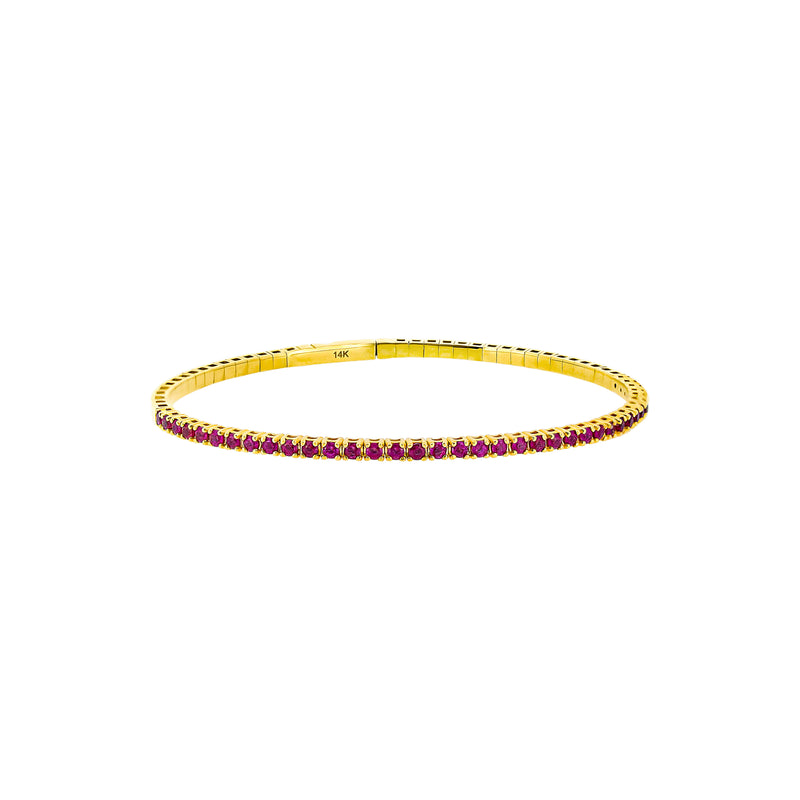 14 Karat Yellow Gold Flexible Bangle With Rubies