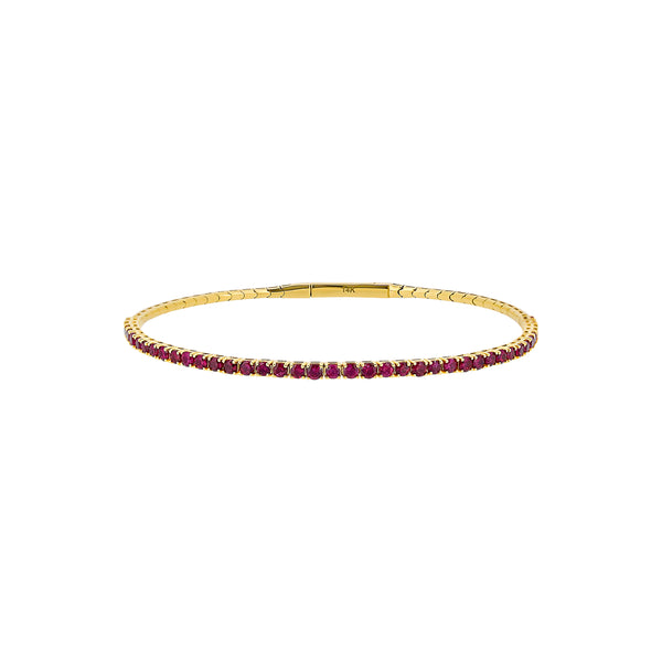 14 Karat Yellow Gold Flexible Bangle with Rubies