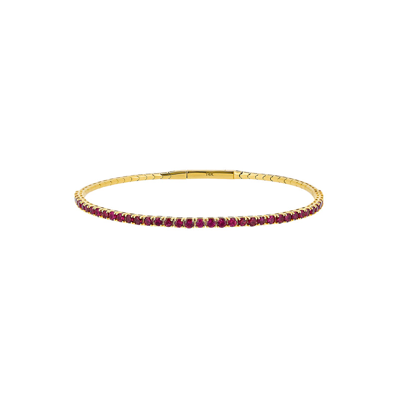 14 Karat Yellow Gold Flexible Bangle with Rubies