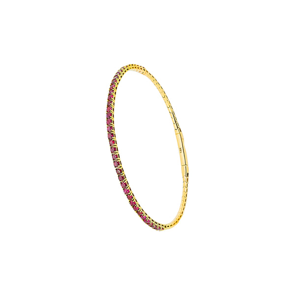 14 Karat Yellow Gold Flexible Bangle with Rubies