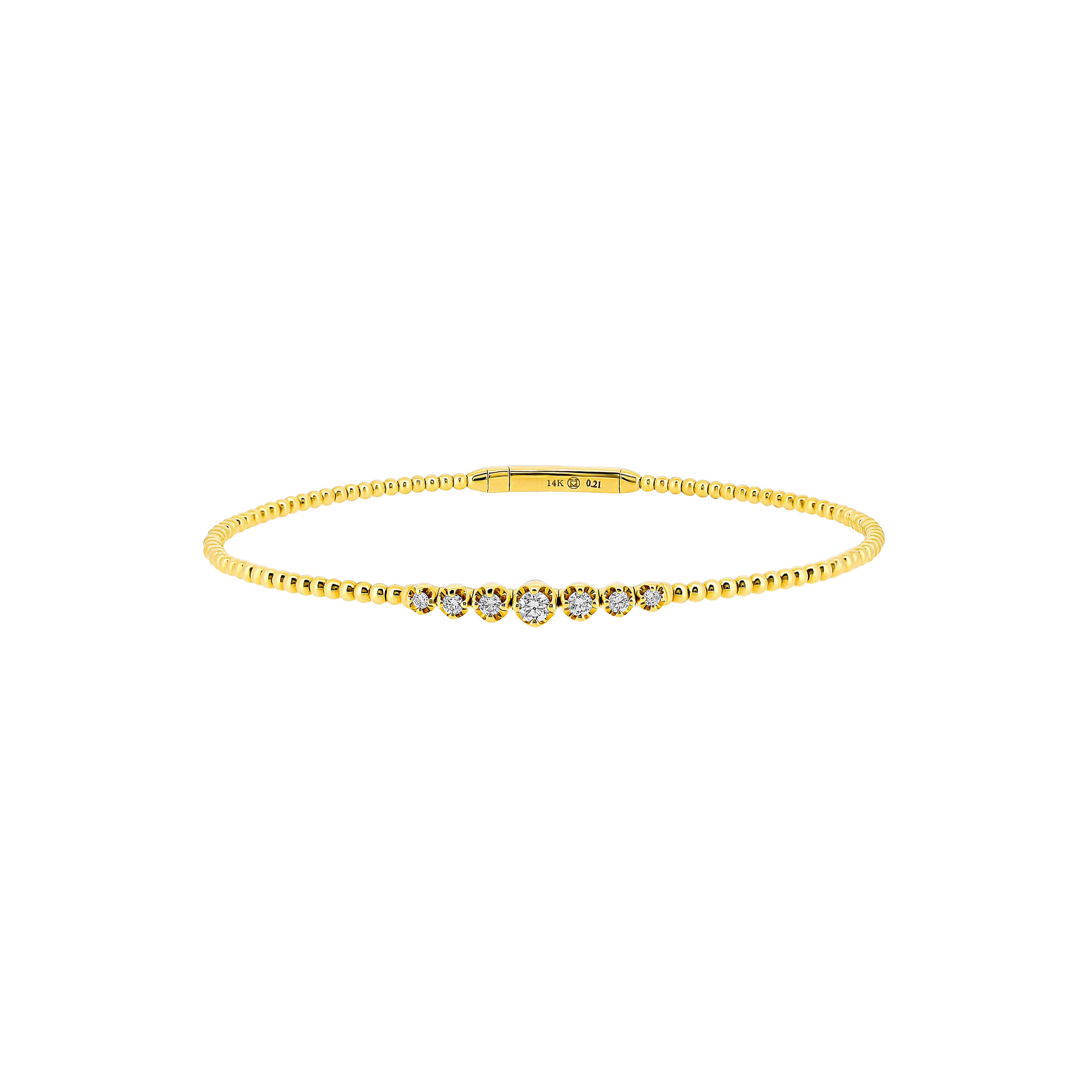 14 Karat Yellow Gold Flexible Bangle with Bezel set Diamonds
