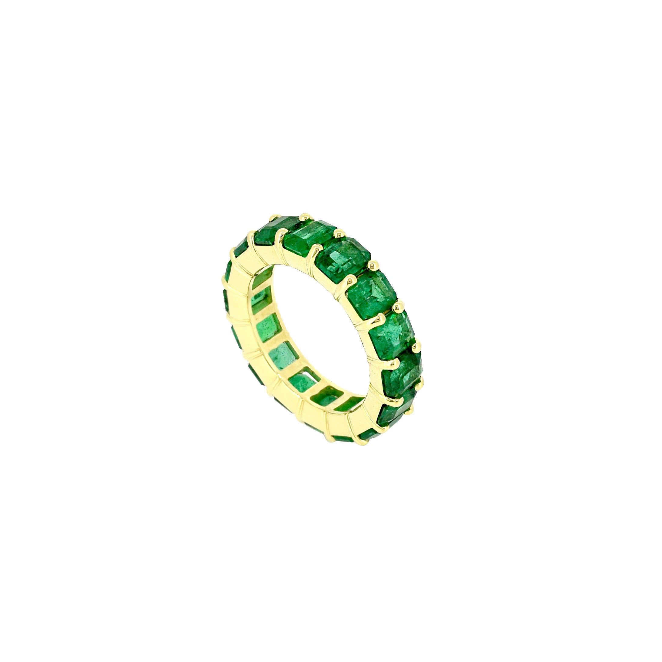 18 Karat Yellow Gold Eternity Band with Emerald cut emeralds