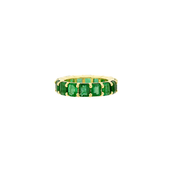 18 Karat Yellow Gold Eternity Band with Emerald cut emeralds