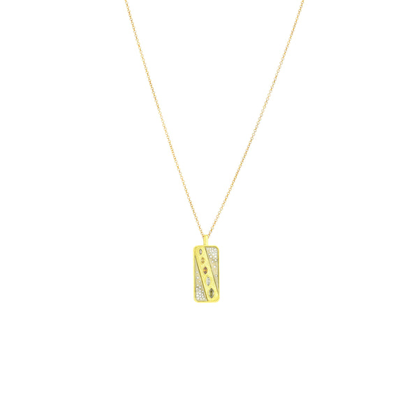 18 Karat White and Yellow Gold Linear Pendant with Multi Colored Diamonds