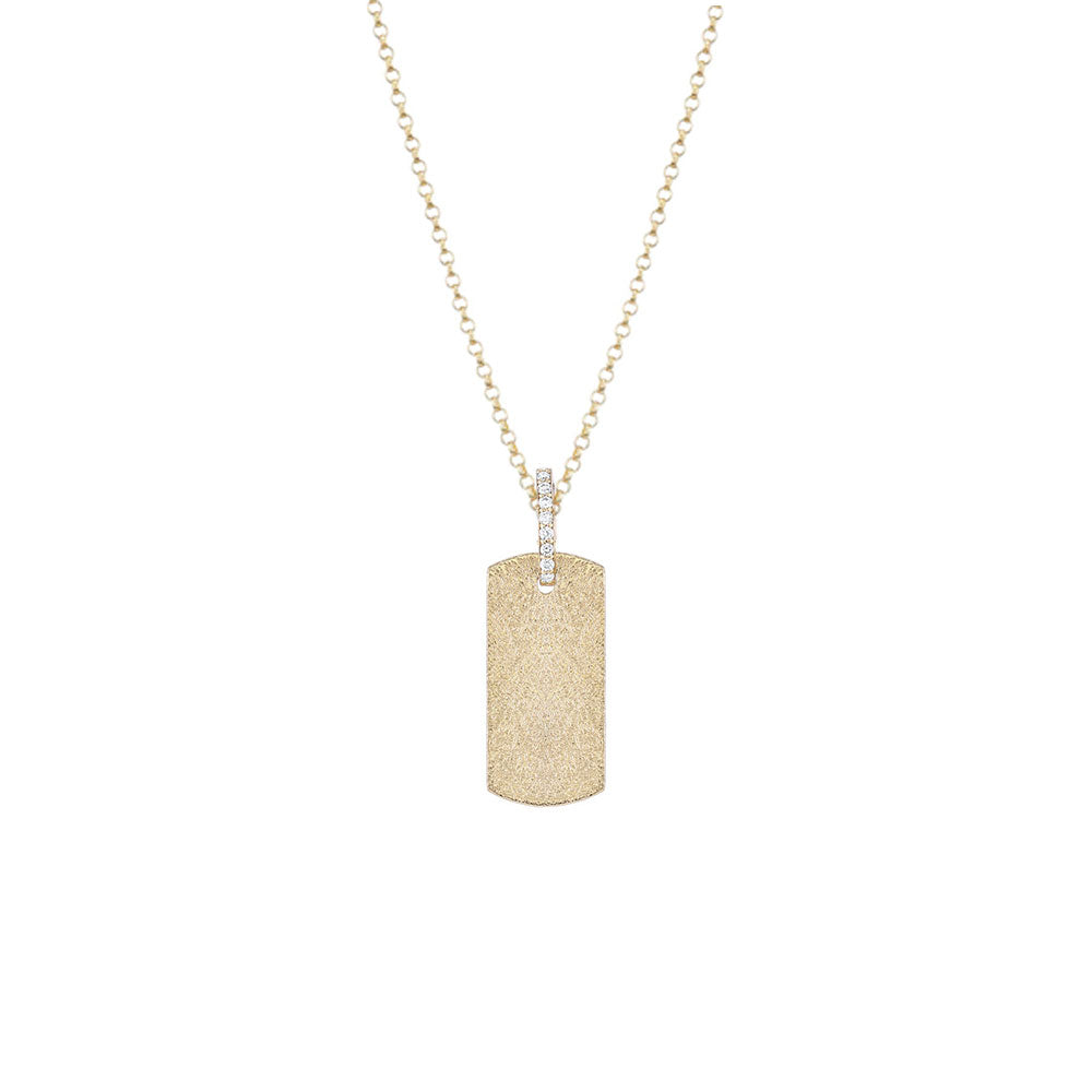 14 Karat Yellow Gold Dog Tag with Diamond Bail