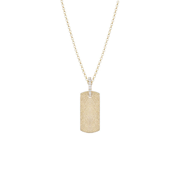 14 Karat Yellow Gold Dog Tag with Diamond Bail