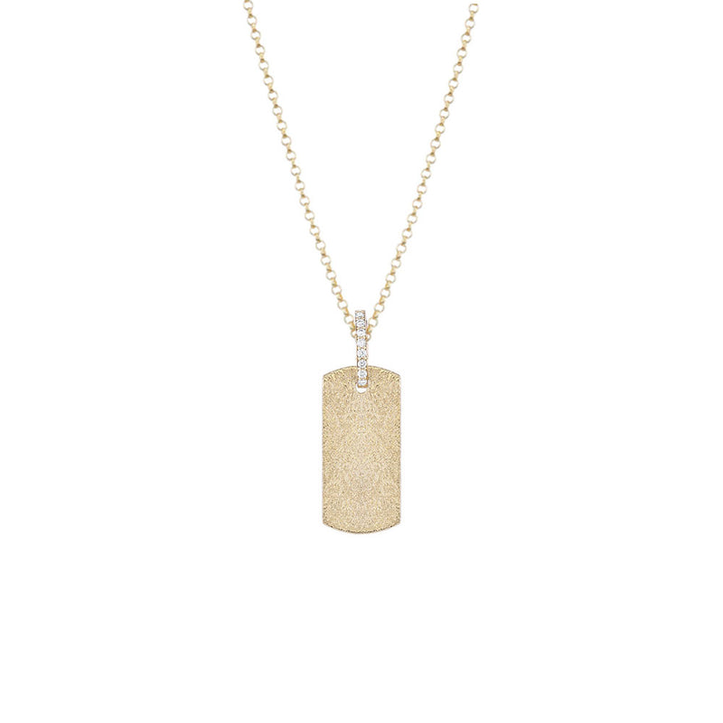 14 Karat Yellow Gold Dog Tag with Diamond Bail