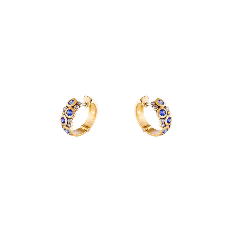 18 Karat yellow gold Candy huggy earrings with Sapphires and Diamonds