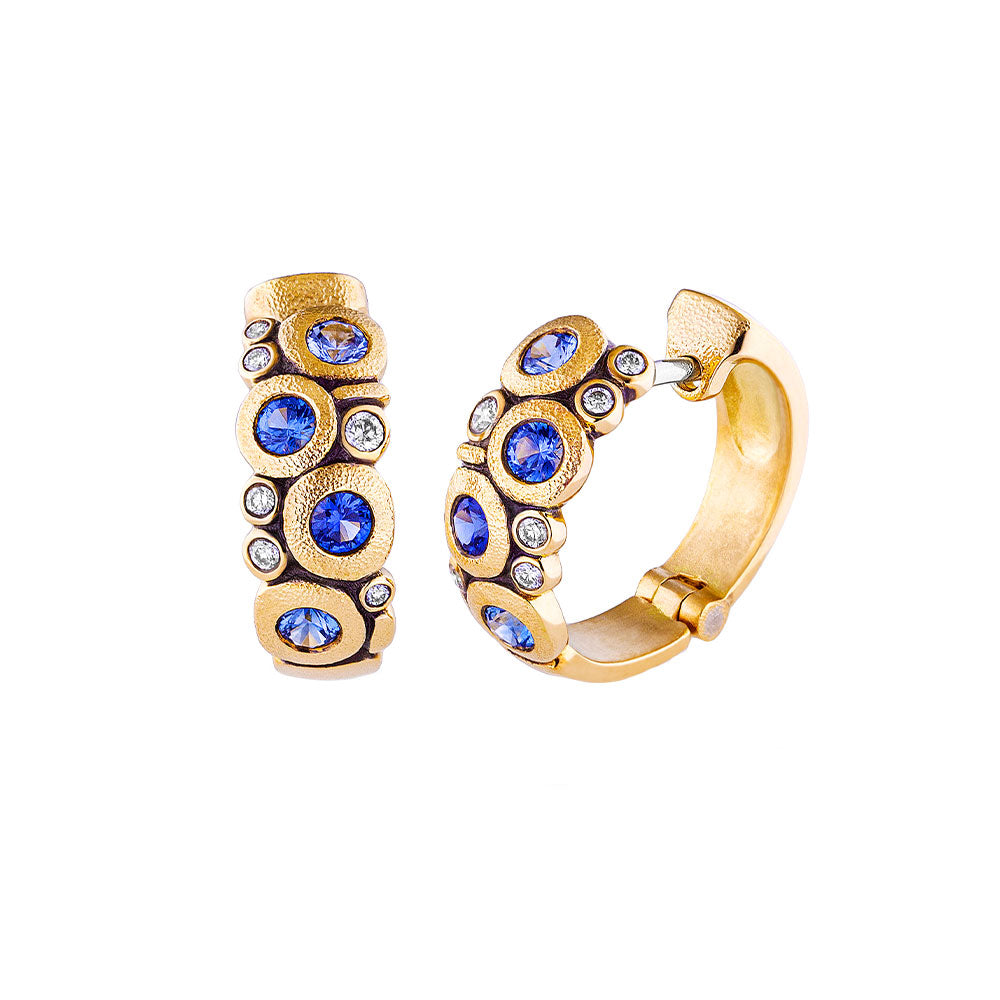 18 Karat yellow gold Candy huggy earrings with Sapphires and Diamonds