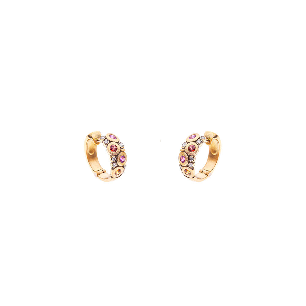 18 Karat Yellow Gold Candy Huggy earrings with Sapphires and Diamonds