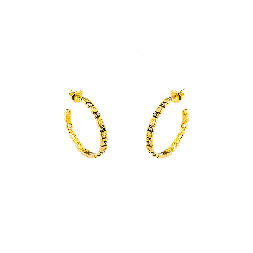 18 Karat Yellow gold Micro Windows large hoop earrings with diamonds