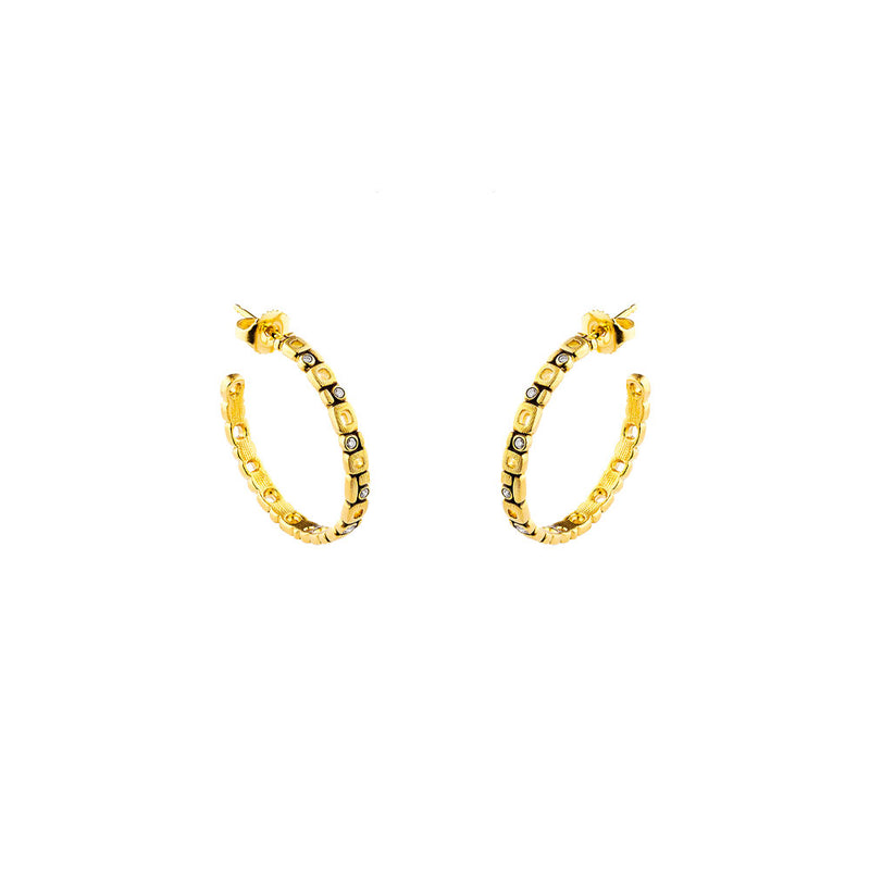 18 Karat Yellow gold Micro Windows large hoop earrings with diamonds