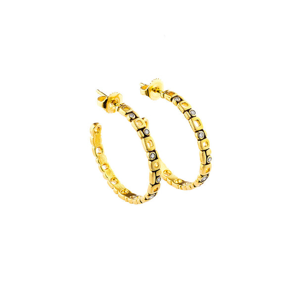 18 Karat Yellow gold Micro Windows large hoop earrings with diamonds