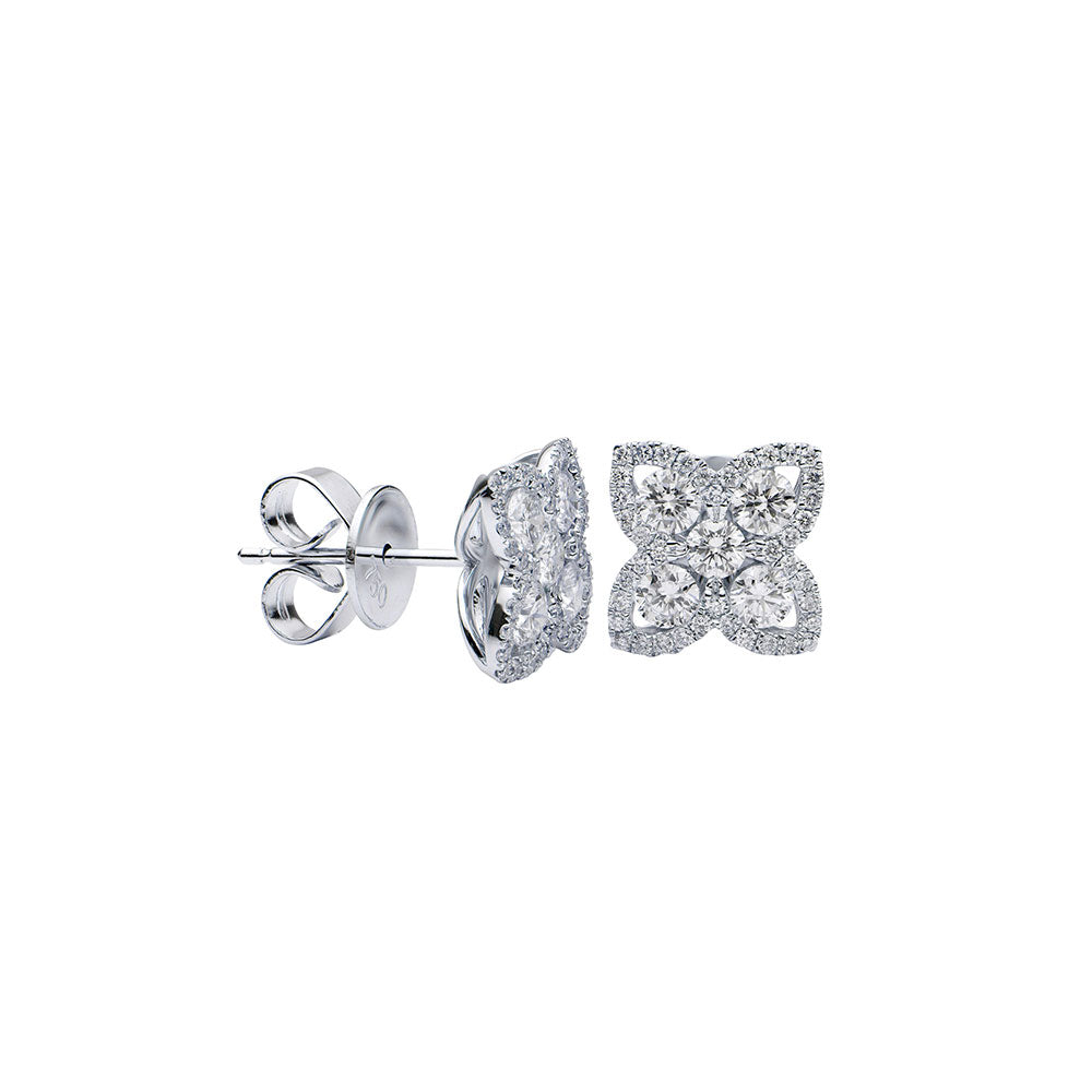 18 Karat White Gold Flower stud diamond earrings