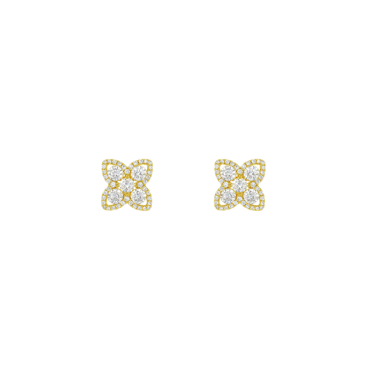 14 Karat Yellow Gold Clover Earrings With Diamonds