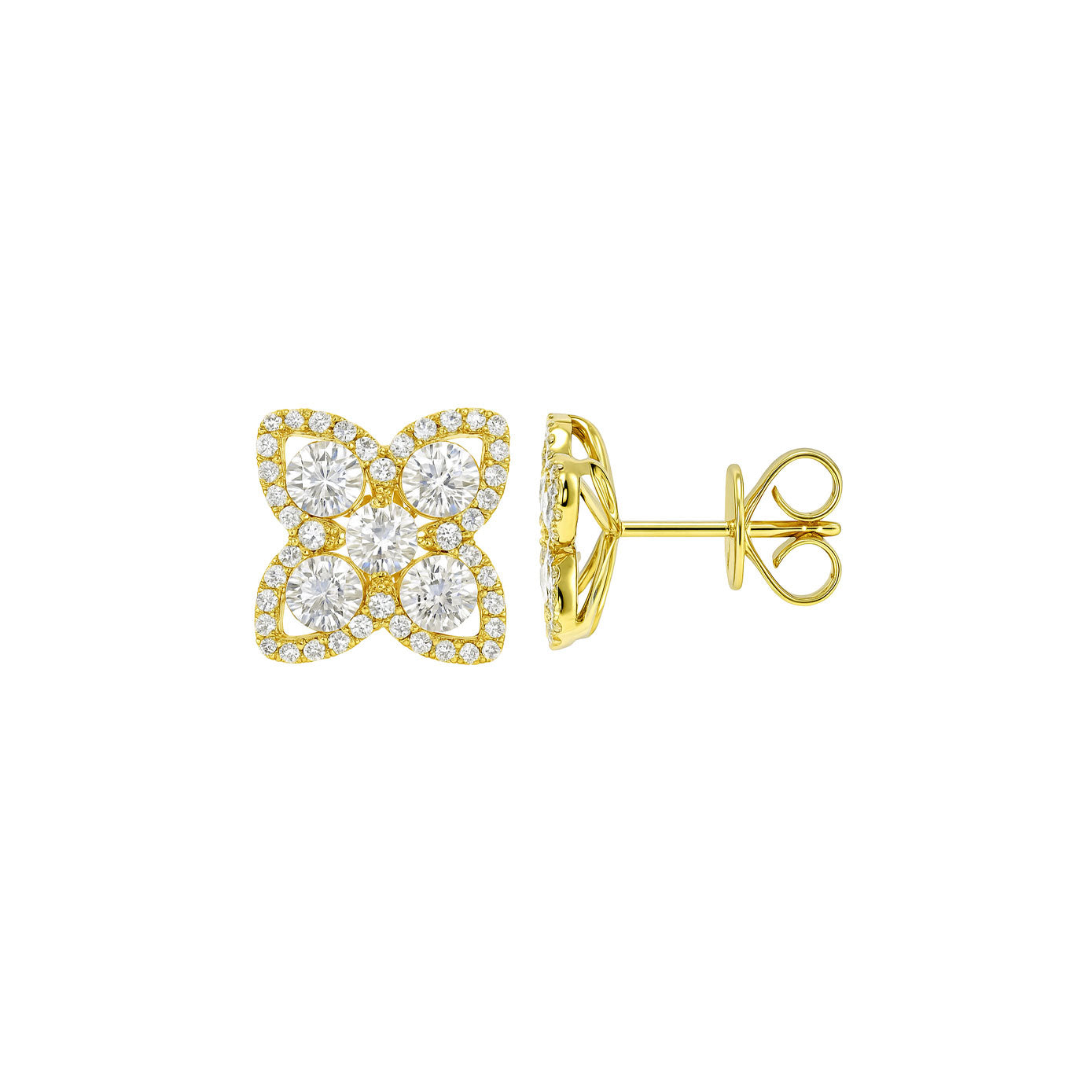 14 Karat Yellow Gold Clover Earrings With Diamonds