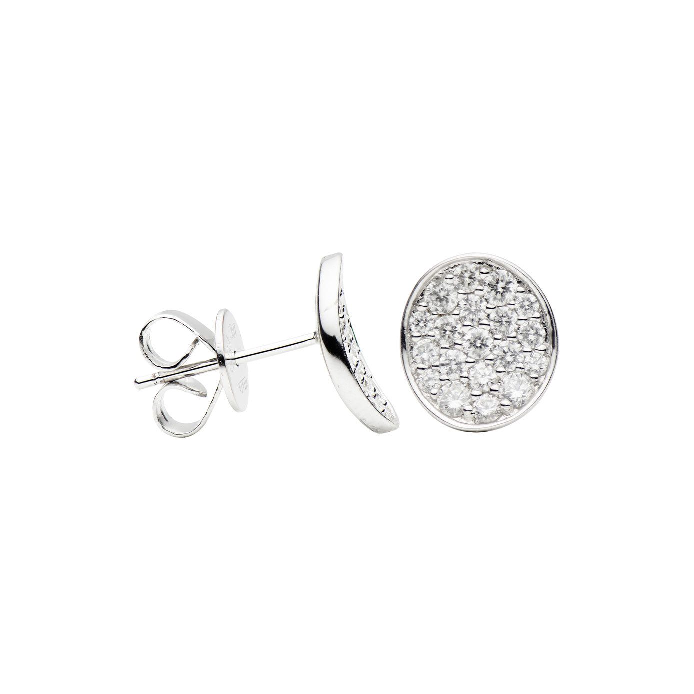 18 Karat White Gold Diamond Disc Stud Earrings