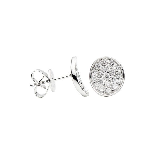 18 Karat White Gold Diamond Disc Stud Earrings