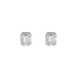18 Karat White Gold Illusion setting stud earrings with baguette and round diamonds