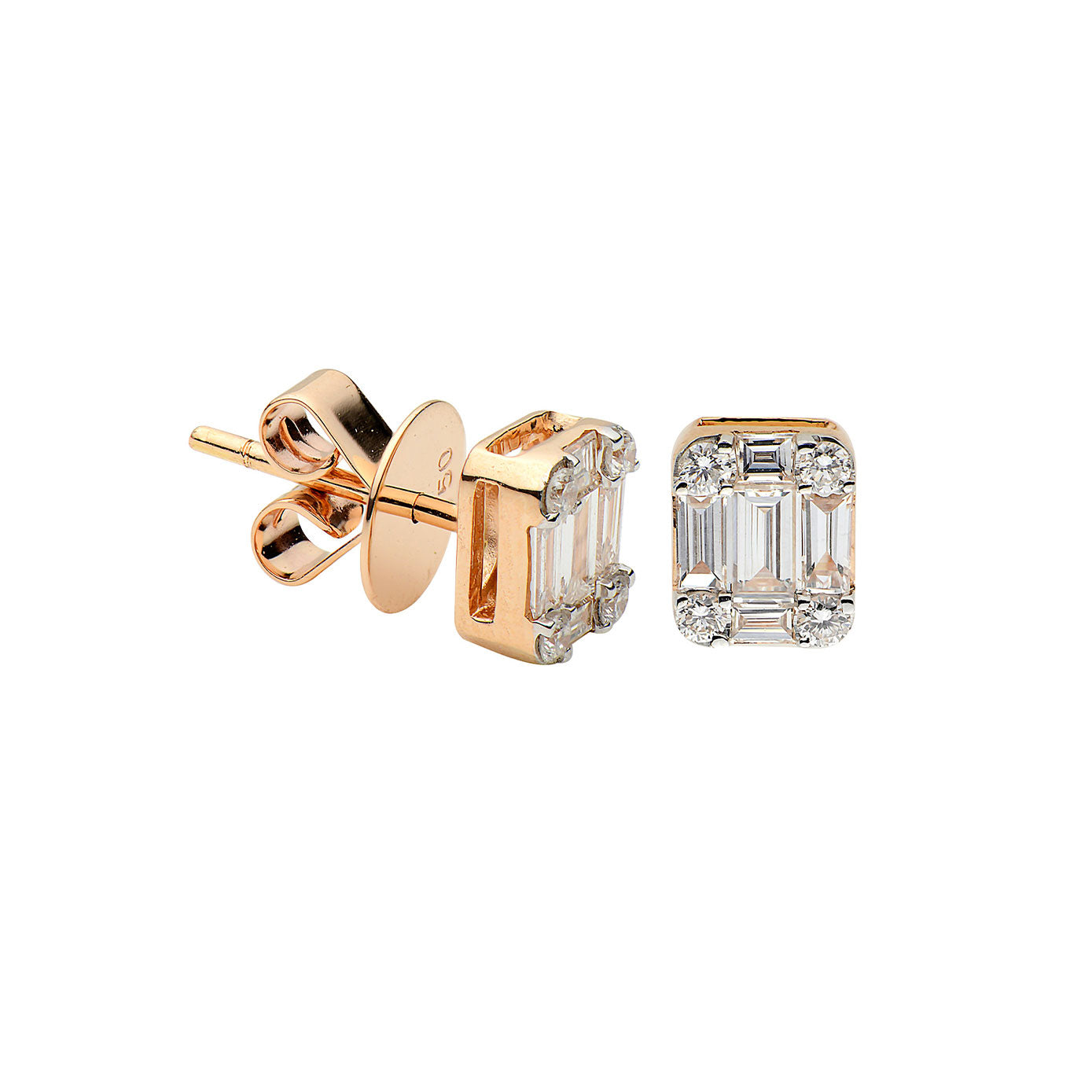 18 Karat Rosé Gold Illusion set diamond Stud Earring